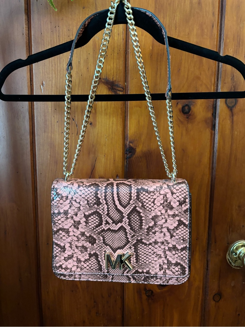 Michael Kors Pink Snake-Print Chain Strap Crossbody